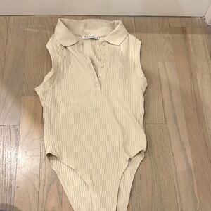 Zara Tan Ribbed Bodysuit
